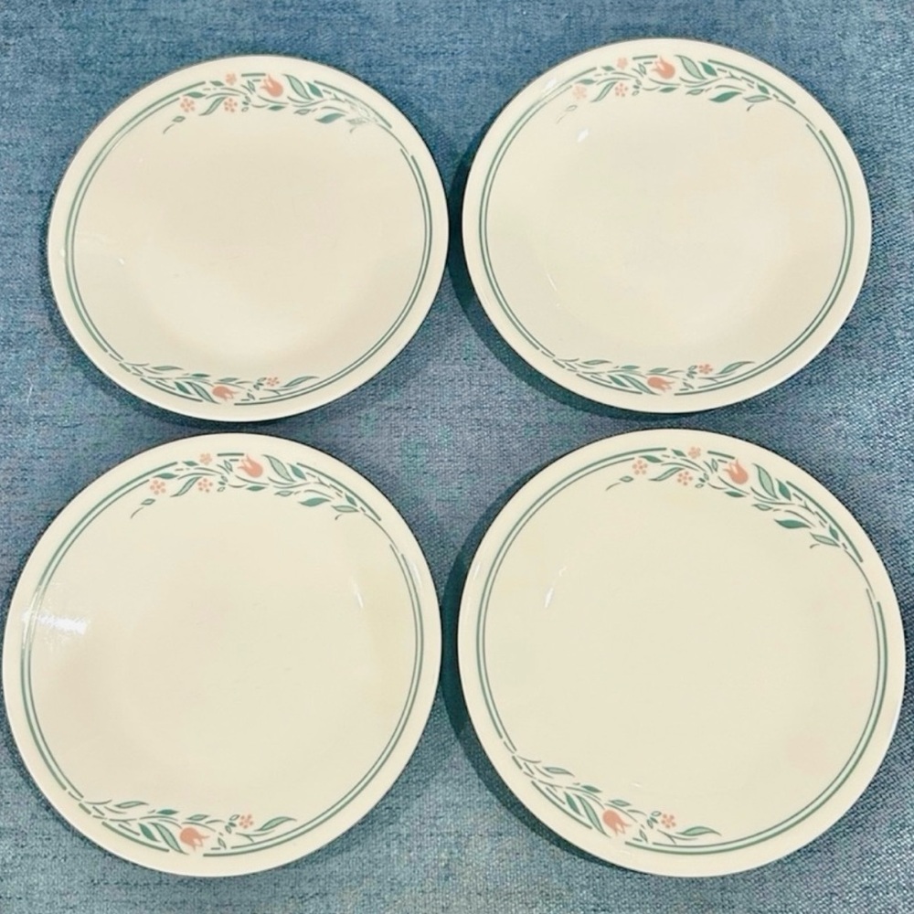Corelle by Corning Rosemarie pattern pink rose set 4 small dishes plates desert